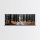 Redwood Forest Path, Serene Nature Trail, Autumn Ground Cover, Framed Canvas Print, Fall Wall Art, Rustic Home Decor, Woodland Scene