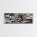 Twisted Desert Tree, Rocky Canyon Art, Dramatic Sky Nature Scene, Framed Canvas Print, Rustic Wall Decor, Moody Western Home Aesthetic