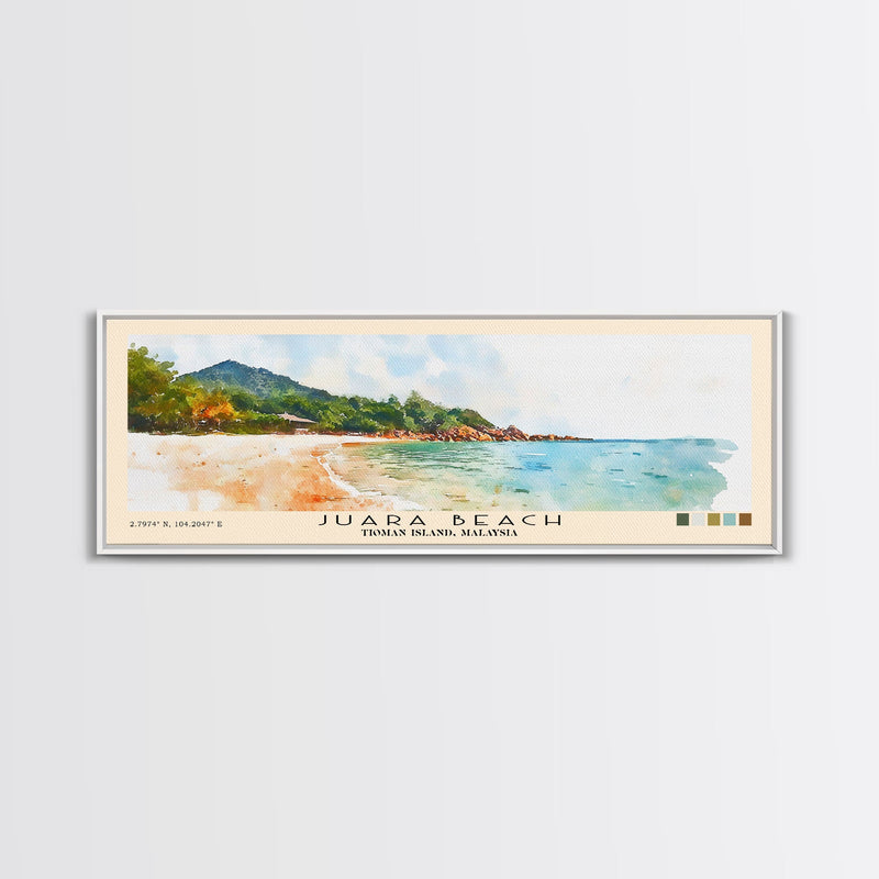 Juara Beach, Tioman Island, Malaysia Watercolor Print, Vacation Gift, Tioman Island, Malaysia Wall Art, Beach Painting, Beach Decor, Large Wall Art, Wood Frame Art
