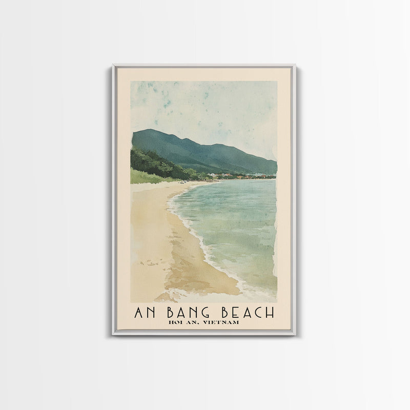 An Bang Beach, Hoi An, Vietnam Watercolor Beach Print, Vacation Gift, Hoi An, Vietnam Wall Art, Framed Canvas Print, Framed Beach Painting