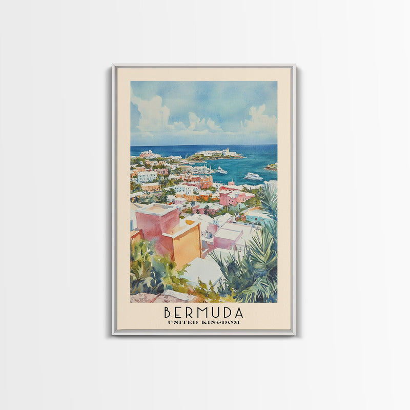 Bermuda, United Kingdom Watercolor Beach Print, Vacation Gift, United Kingdom Wall Art, Framed Canvas Print, Framed Beach Painting