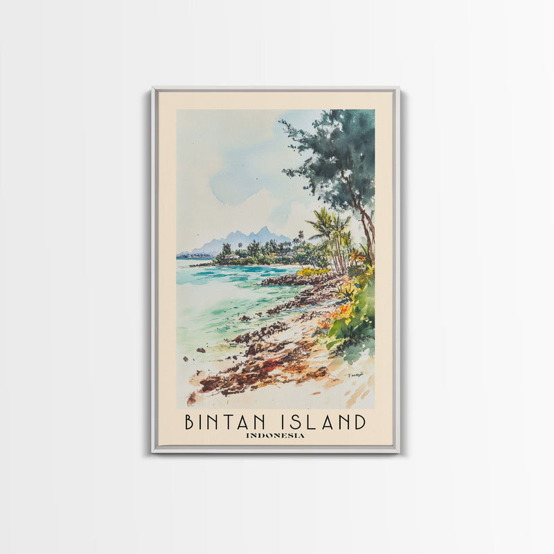 Bintan Island, Indonesia Watercolor Beach Print, Vacation Gift, Indonesia Wall Art, Framed Canvas Print, Framed Beach Painting