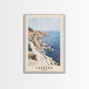 Cabrera, Spain Watercolor Beach Print, Vacation Gift, Spain Wall Art, Framed Canvas Print, Framed Beach Painting