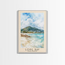 Long Bay, Saint-Martin Watercolor Print, Vacation Gift, Saint-Martin Wall Art, Beach Painting, Beach Decor, Large Wall Art, Wood Frame Art