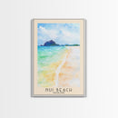 Nui Beach, Thailand Watercolor Print, Vacation Gift, Thailand Wall Art, Beach Painting, Beach Decor, Large Wall Art, Wood Frame Art