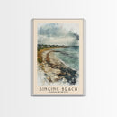 Singing Beach, Massachusetts Watercolor Beach Print, Vacation Gift, Massachusetts Wall Art, Framed Canvas Print, Framed Beach Painting