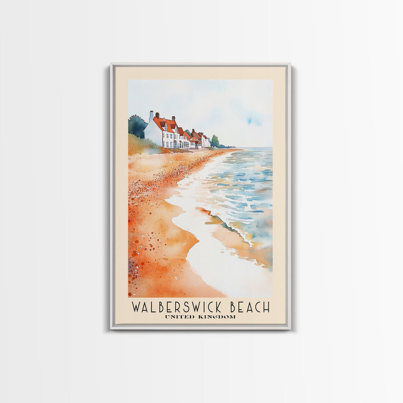 Walberswick Beach, United Kingdom Watercolor Beach Print, Vacation Gift, United Kingdom Wall Art, Framed Canvas Print, Framed Beach Painting