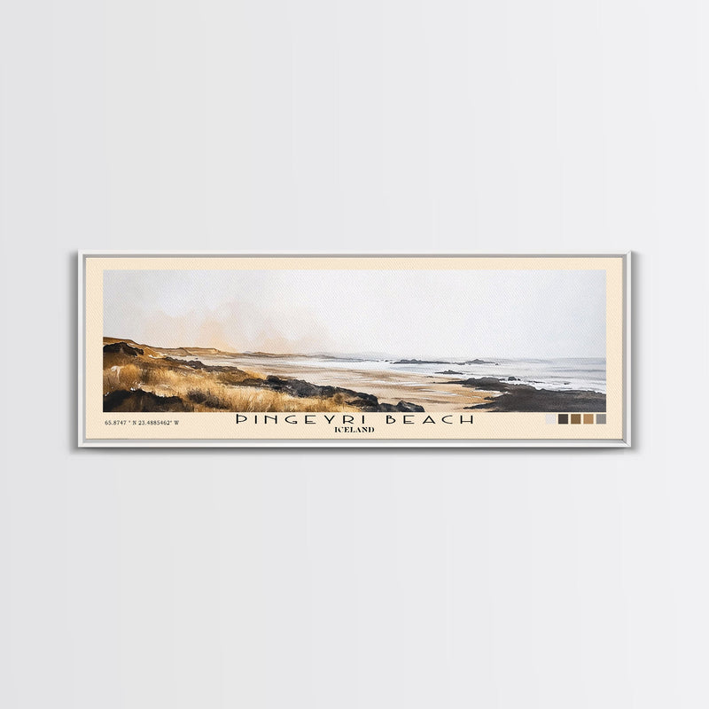 Ãingeyri Beach, Iceland Watercolor Beach Print, Vacation Gift, Iceland Wall Art, Framed Canvas Print, Framed Beach Painting