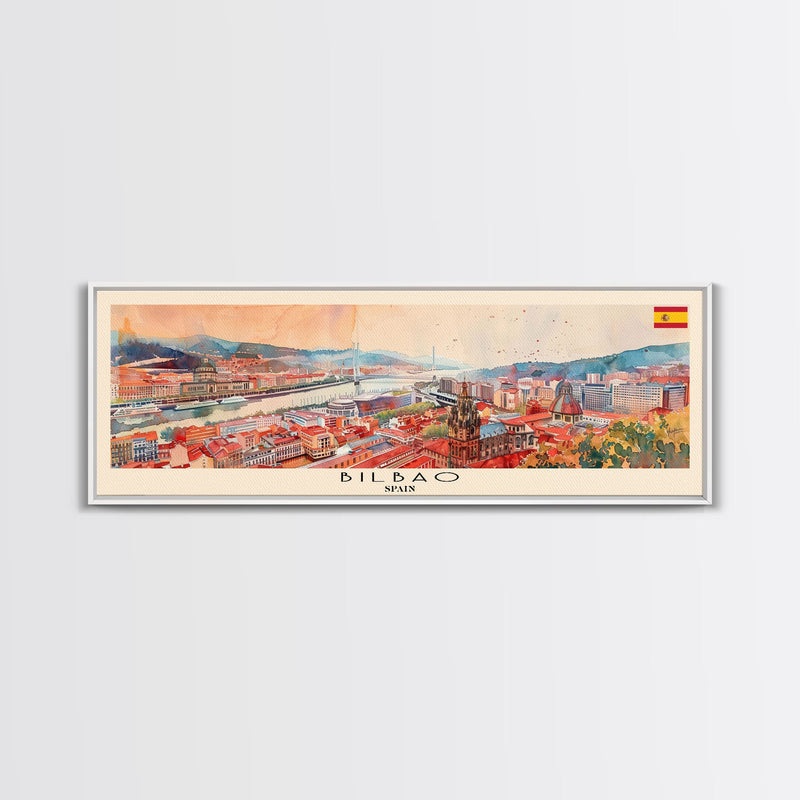 Bilbao Spain Wall Art, Panoramic Travel Poster, Panoramic Framed Canvas Print, City Wall Art, Wall Hanging Home Decor, Travel Art