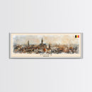 Mons Belgium Panoramic Travel Poster, Framed Canvas Print or Metal Wall Art, Travel Art, Home Decor, Panoramic Painting, Midcentury Art
