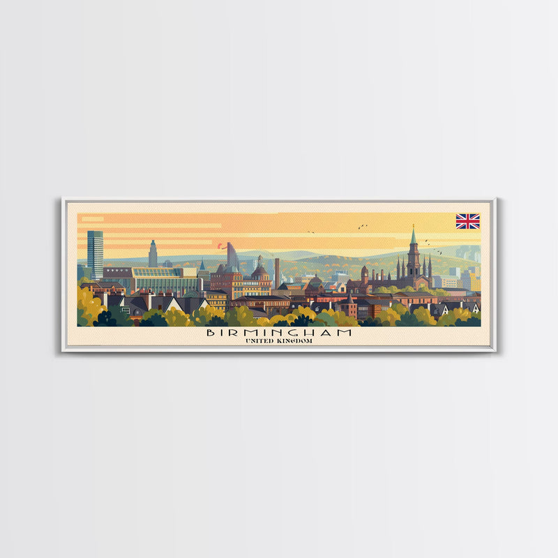 Birmingham United Kingdom Travel Print Wall Art, Panoramic City Art, Travel Art, Wall Decor, Vacation Gift, Framed Canvas Print Or Metal Art