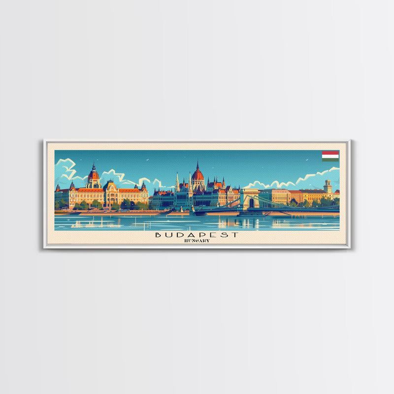 Budapest Hungary Travel Art, City Art, Framed Canvas Print or Metal Wall Art, Europe Travel Poster, Panoramic Wall Art, Extra Wide Wall Art