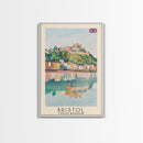 Bristol United Kingdom Travel Poster Framed Canvas Print, Cityscape Art, Wall Decor, Travel Print, Watercolor Painting, Boho Style Art