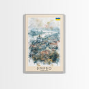 Dnipro Ukraine Urban Landscape Framed Canvas Print, Watercolor Travel Poster, Eastern European Wall Art, Elegant Home Decor, Retro Cityscape Art, Living Room Accent