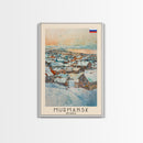 Murmansk Russia Travel Poster Framed Canvas Print, Coastal Cityscape, Watercolor Painting, Wall Art, Home Decoration, Travel Print, Unique Gift