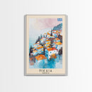 Nikaia Greece Framed Canvas Print, Boho Travel Poster, Watercolor Painting, Wall Art, Home Decor, Greek Scenery, Mediterranean Style