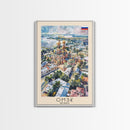 Omsk Russia Travel Poster Framed Canvas Print, Watercolor Painting, Urban Wall Art, Home Decor, Russian Cityscape, Modern Art