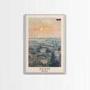 Perm Russia Travel Poster Framed Canvas Print, Watercolor Painting, Scenic Wall Art, Home Decor, Russian Landscape, Urban Art