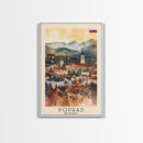 Poprad Slovakia Travel Poster Framed Canvas Print, Watercolor Painting, Scenic Wall Art, Home Decor, Slovakian Landscape, Classic Art