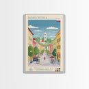 Banská Bystrica City in Slovakia Slovakia Travel Poster Framed Canvas Print, Midcentury Modern Art, Pop Art Wall Decor, Home Decor, Vacation Gift, Living Room Art