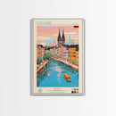 Cologne Germany Travel Poster Framed Canvas Print, Midcentury Modern Art, Pop Art Wall Decor, Scenic Wall Art, Living Room Art