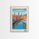 Ghent Belgium Travel Poster Framed Canvas Print, Midcentury Modern Art, Pop Art Wall Decor, Scenic Wall Art, Living Room Decoration, Office Art
