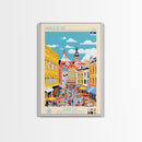 Kragujevac Serbia Travel Poster Framed Canvas Print, Midcentury Modern Art, Pop Art Wall Decor, Scenic Wall Art, Living Room Decoration, Office Art