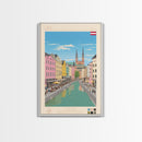 Linz Austria Travel Poster Framed Canvas Print, Wall Decor, Midcentury Modern Art, Pop Art, Scenic Art for Bedroom and Living Room