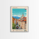 Ljubljana Slovenia Travel Poster Framed Canvas Print, Wall Decor, Midcentury Modern Art, Pop Art, Scenic Art for Bedroom and Living Room