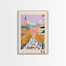Logroño Spain Travel Poster Framed Canvas Print, Midcentury Modern Art, Pop Art Wall Decor, Scenic Art, Bedroom and Living Room Decor