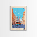 Lyon France Travel Poster Framed Canvas Print, Midcentury Modern Art, Pop Art Wall Decor, Scenic Bedroom Art, Office Decoration