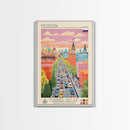 Moscow Russia Travel Poster Framed Canvas Print, Midcentury Modern Art, Pop Art Wall Decor, Scenic Wall Art, Living Room Decoration, Office Art