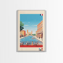 Nimes France Travel Poster Framed Canvas Print, Midcentury Modern Art, Pop Art Wall Decor, Scenic Living Room Art, Bedroom Gift