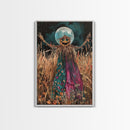 Spooky Scarecrow in Field Framed Canvas Print, Haunted Field Decor, Halloween Scarecrow Art, Eerie Harvest Wall Art, Creepy Scarecrow Print