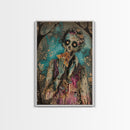 Halloween Zombie Eating Pizza, Framed Canvas Print, Wall Art, Living Room Decor, Spooky, Zombie Art, Original Painting, Home Decor