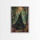 Halloween Witch in Dark Forest, Framed Canvas Print, Wall Art, Living Room Decor, Spooky, Witch Art, Original Painting, Home Decor