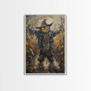 Sinister Scarecrow in Cornfield Framed Canvas Print | Halloween Horror Art | Spooky Farm Art | Creepy Scarecrow Art for Home Decoration
