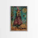 Witch With Tortoise Canvas Print - Halloween Art, Spooky Home Decor, Witch Wall Art, Witch Painting, Halloween Decor, Framed Canvas Print