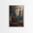 Gloomy Cemetery Halloween Art, Spooky Graveyard, Haunted Cemetery, Creepy Gravestones, Dark Artwork, Framed Canvas Print