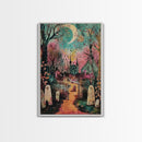 Creepy Moonlit Trees Framed Canvas Print, Haunted Forest Art, Halloween Night Scene, Eerie Woods Decor, Spooky Artwork, Framed Canvas Print