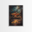 Haunted Forest Path with Pumpkins Framed Canvas Print, Halloween Wall Art, Spooky Home Decor, Eerie Forest Artwork, Haunted Pathway Art