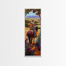 Long Narrow Wall Art Painting of Jalisco Cowboy, Southwest Wall Art Painting, Colorful Desert Canvas Painting Framed and Printed, Office Art