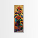 Oversized Spanish Style Poinsettia Canvas Painting Framed and Printed, Botanical Wall Art, Textured Canvas Painting, Vertical Framed Art