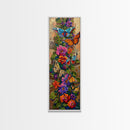 Colorful Abstract Framed Butterfly Canvas Art, Gouache Style Painting, Botanical Wall Art, Oversized Long Narrow Wall Art for Bedroom
