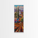 Tuscan Style Landscape Art Print of Spanish Countryside Framed on Canvas, Long Narrow Wall Art Print for Living Room, Colorful Wall Art