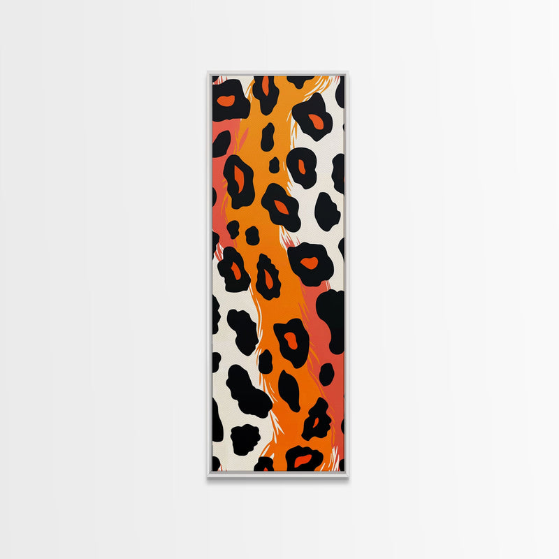 Bold Leopard Print in Orange and Black - Framed Canvas Print, Midcentury Modern Wall Art, Skinny Art, Tall Art, Living Room Decor