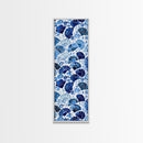 Blue and White Floral Pattern on White Background - Framed Canvas Print, Boho Art, Skinny Art, Tall Art, Midcentury Modern Art, Bedroom Wall Decor