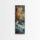 Majestic Cliffside and Crashing Waves in a Coastal Landscape on a Framed Canvas Print Tall Art Piece