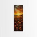 Sunflowers in Golden Sunset, Tall Skinny Art Framed Canvas Print Ideal for Warm Wall Decor in Living Rooms or Bedrooms