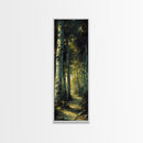 Serene Birch Tree Pathway in Tall Skinny Art Framed Canvas Print Perfect for Tranquil Wall Decor in Bedrooms or Study Rooms